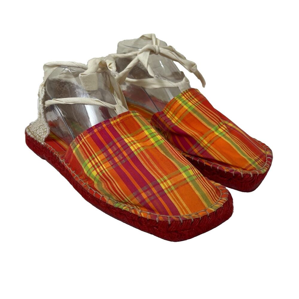 André Assous Reflexions Lace-Up Espadrille Sandals Women’s US 9 EU 39 Plaid